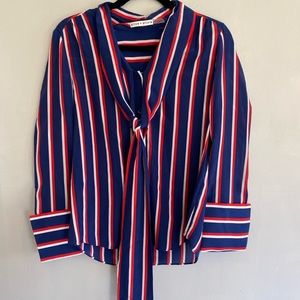 Alice + Olivia Arie Silk French Cuff Tie Neck Top